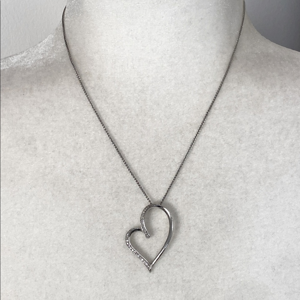 1/5 Carat Genuine Diamond Asymmetric Open Heart 925 Sterling Silver Necklace 18"